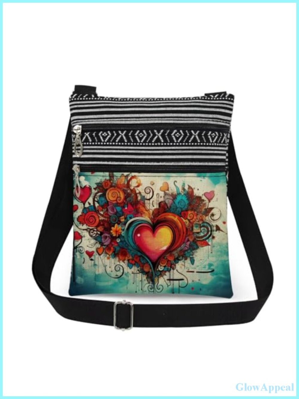 Heart Print Crossbody Bag Adjustable Strap Women Travel Messenger Purse